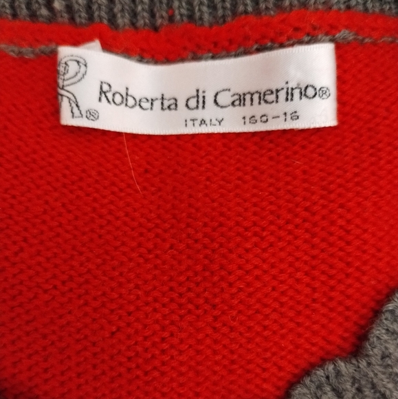 ROBERTA DI CAMERINO Sweater Vest Red Gray Flower Embroidery sz XS - Picture 4 of 16